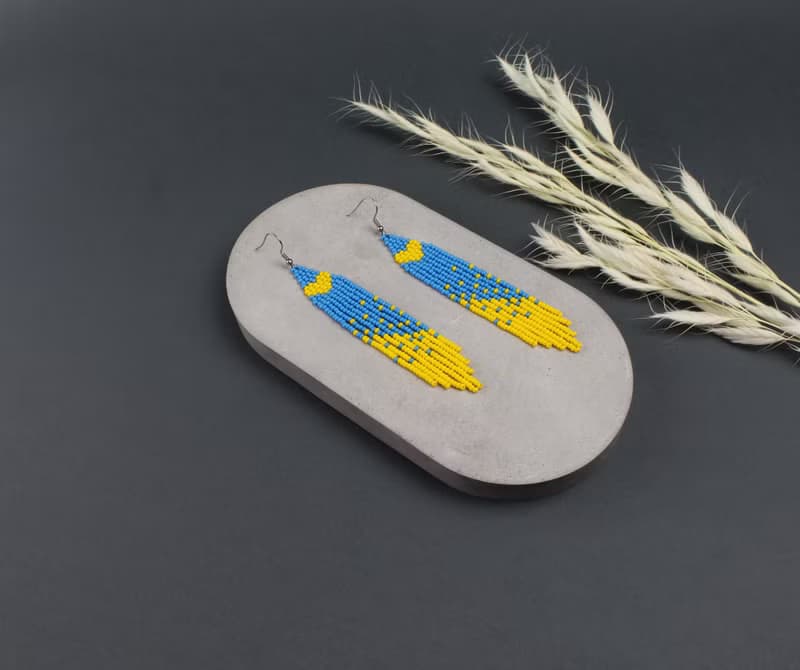 Blue and yellow seed bead earrings