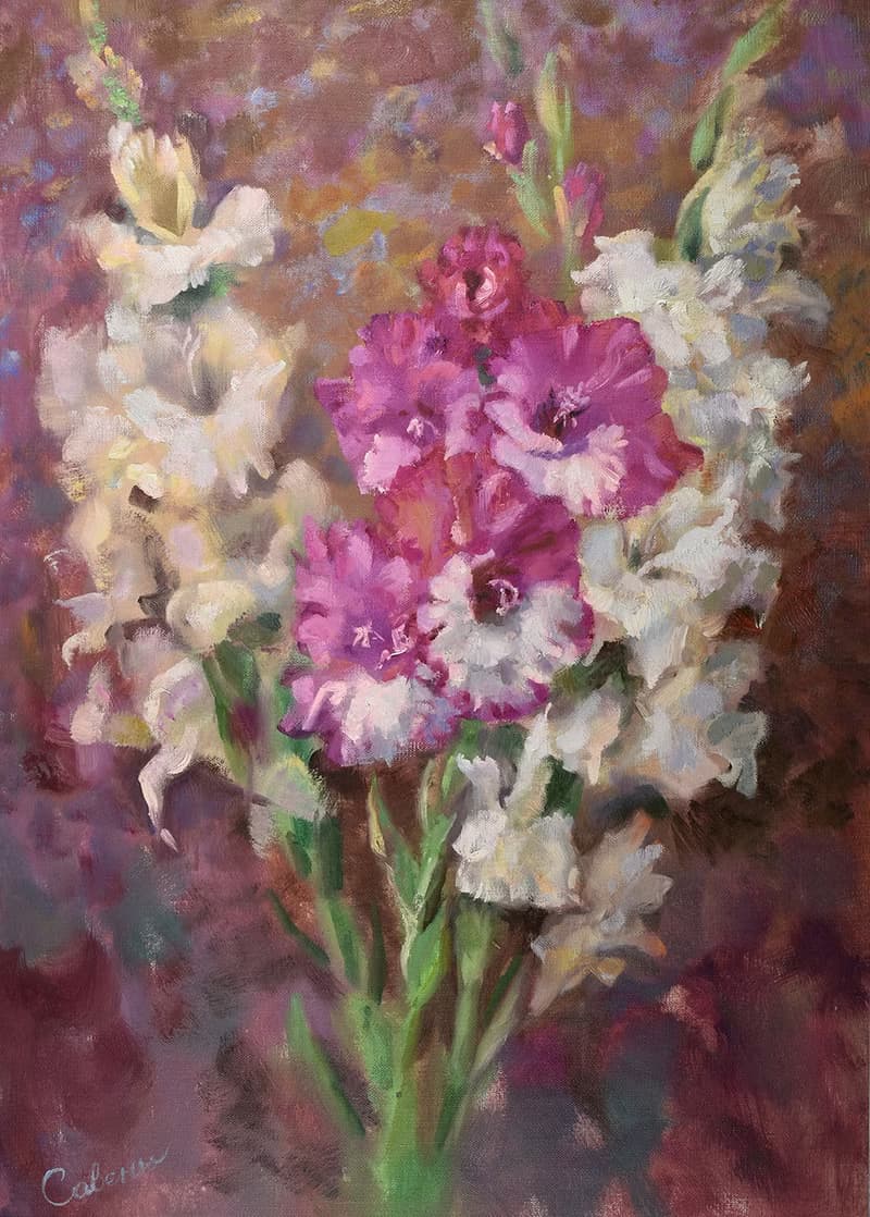 Flower Painting Gladiolas Bouquet Artwork Impressionism Original Art Floral Art