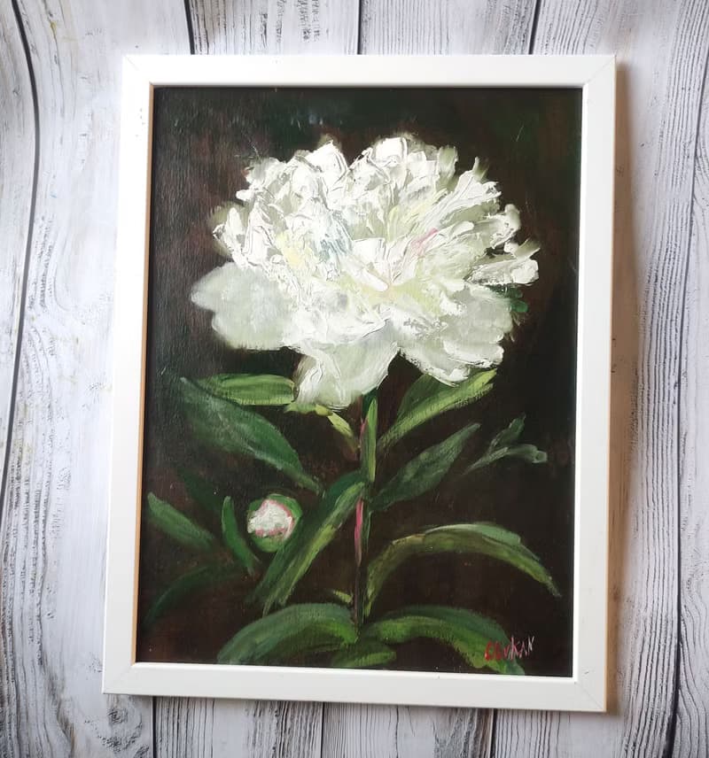 Peony Painting Original  Oil Art  Floral Artwork Bouquet Peony Wall Art