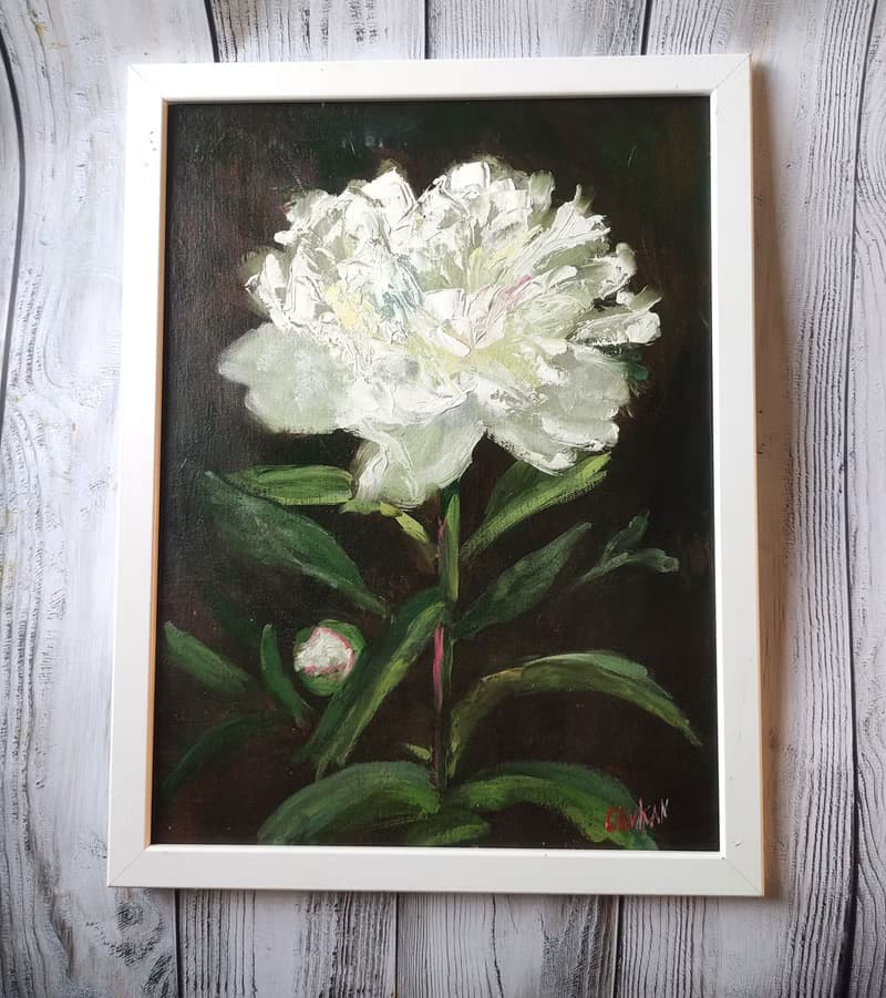 Peony Painting Original  Oil Art  Floral Artwork Bouquet Peony Wall Art