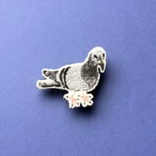迷你手工刺繡胸針/別針 鴿子鴿子 Columba