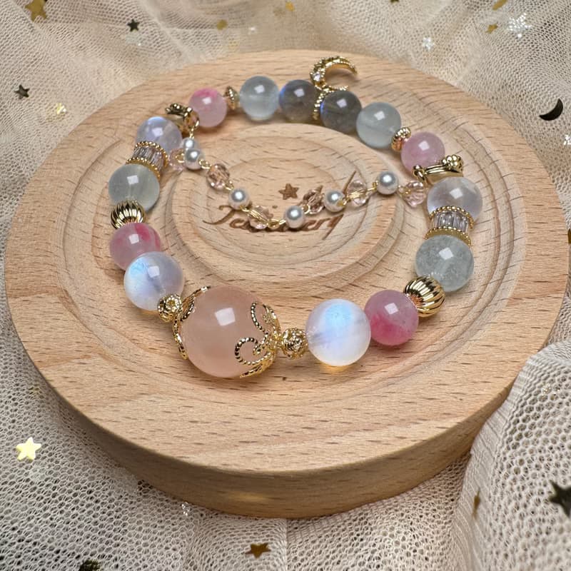 繊月-せんげつ - 粉晶、月亮石、薔薇輝、海藍寶、拉長石