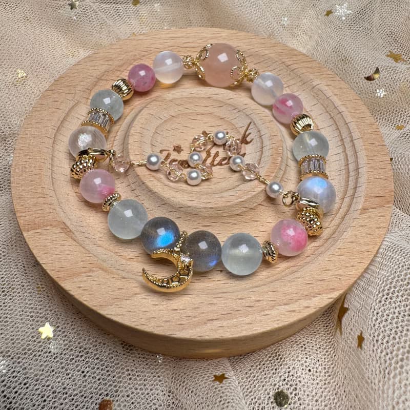 繊月-せんげつ - 粉晶、月亮石、薔薇輝、海藍寶、拉長石