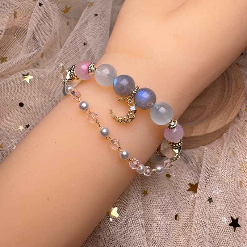 繊月-せんげつ - 粉晶、月亮石、薔薇輝、海藍寶、拉長石