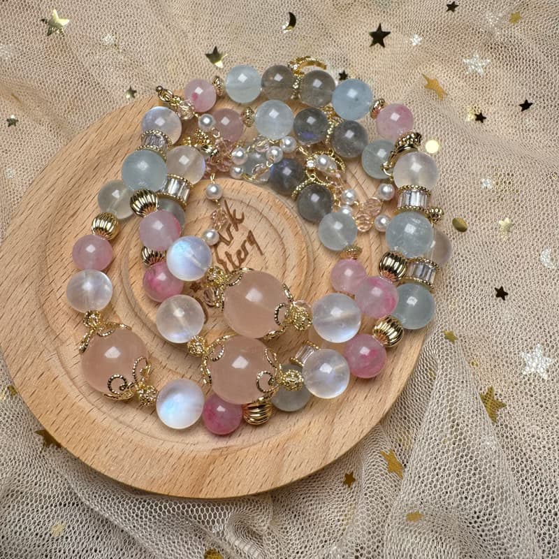 繊月-せんげつ - 粉晶、月亮石、薔薇輝、海藍寶、拉長石