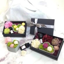 【個性香氛禮盒組】泥作造型花器 x 香氛花 x 擴香精油禮盒