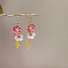 花日祭典 手作編織水晶花貼耳耳環 無痛耳夾 uv飾品