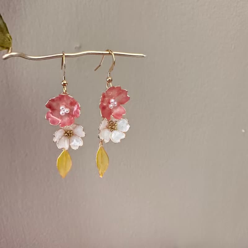 花日祭典 手作編織水晶花貼耳耳環 無痛耳夾 uv飾品