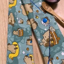 文青風環保純棉筷袋 萌翻水豚君 質感湖水藍 卡皮巴拉 日本 潮物