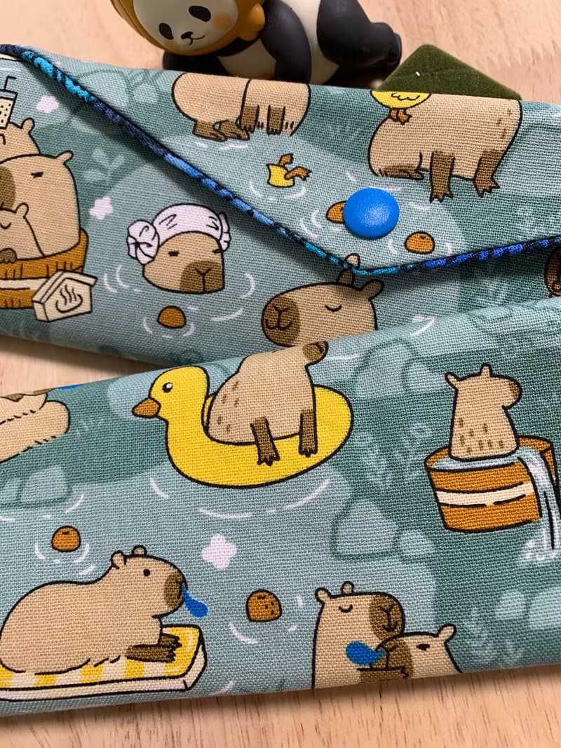 文青風環保純棉筷袋 萌翻水豚君 質感湖水藍 卡皮巴拉 日本 潮物