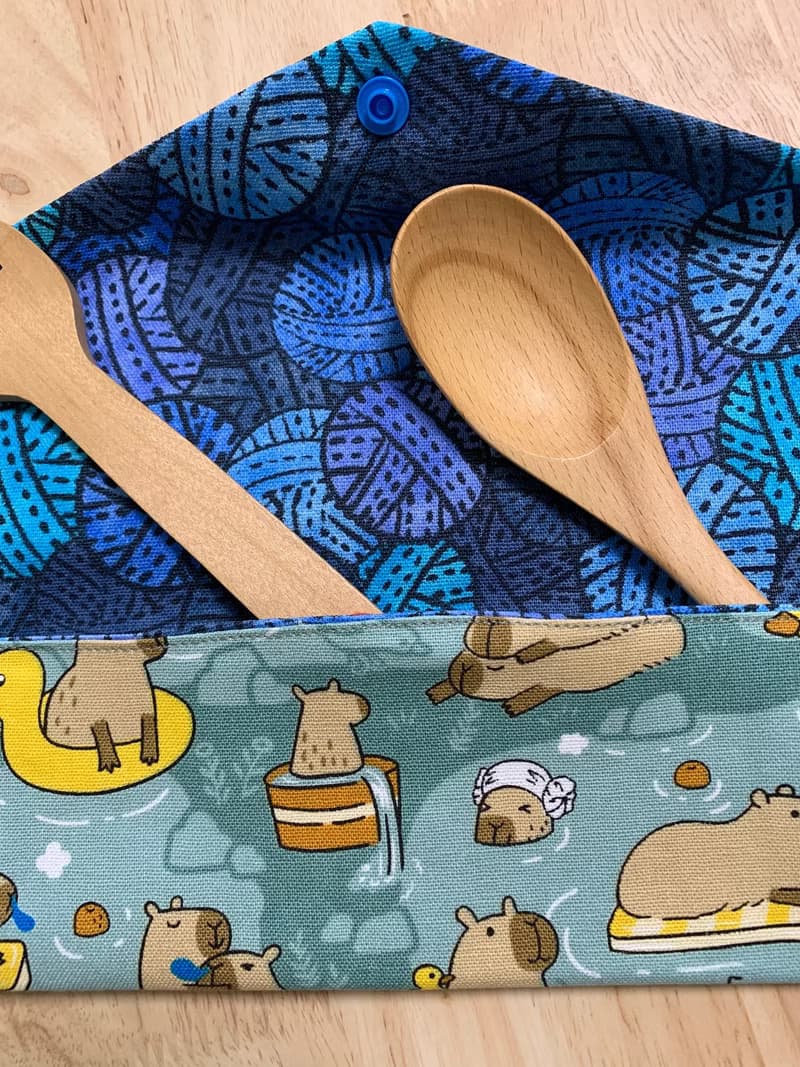 文青風環保純棉筷袋 萌翻水豚君 質感湖水藍 卡皮巴拉 日本 潮物