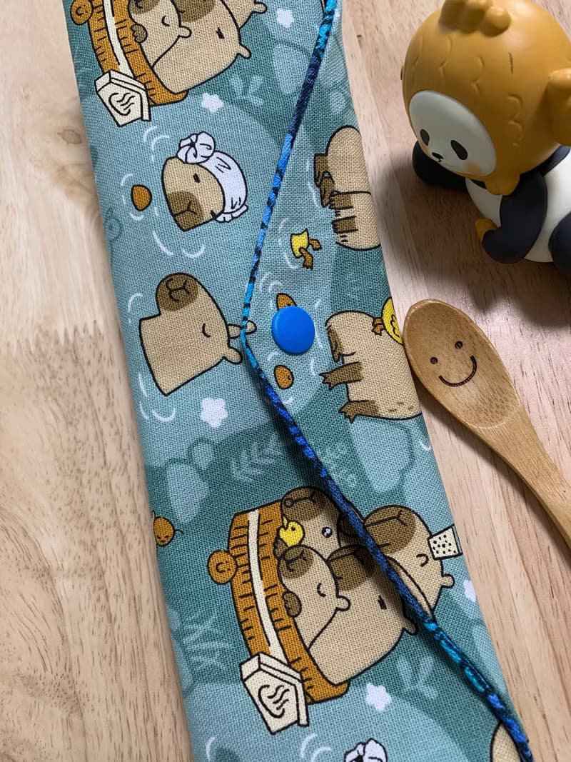 文青風環保純棉筷袋 萌翻水豚君 質感湖水藍 卡皮巴拉 日本 潮物