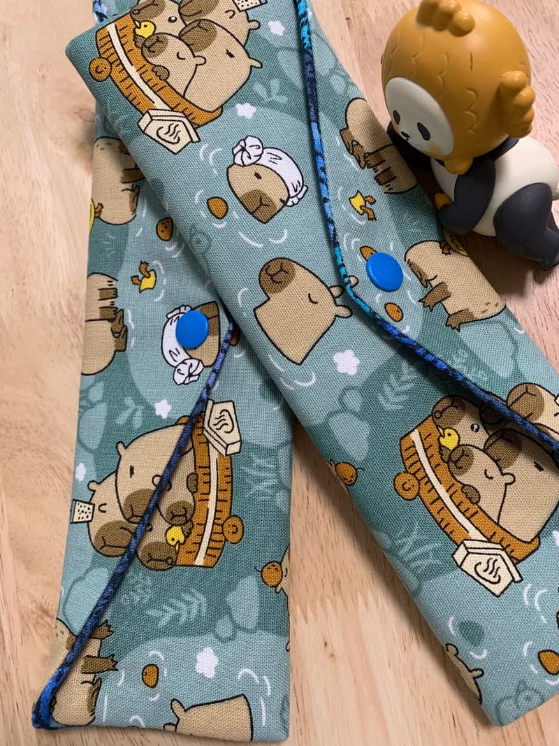 文青風環保純棉筷袋 萌翻水豚君 質感湖水藍 卡皮巴拉 日本 潮物