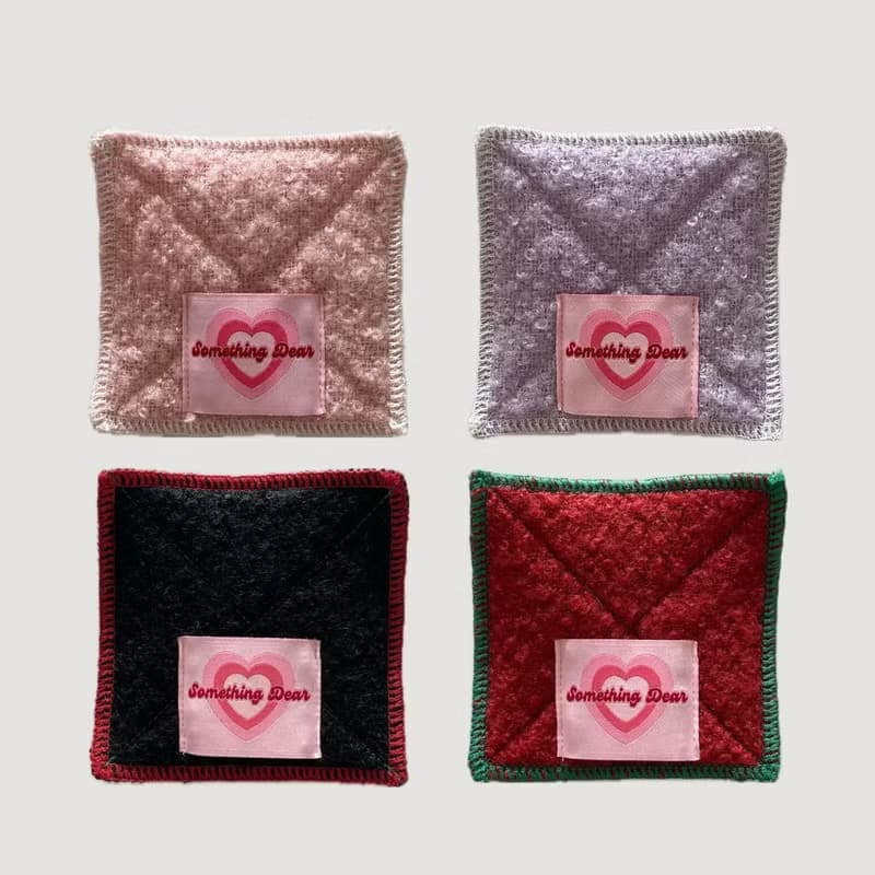 Soft Wool Fabric Coaster – Mongle Stitch Detail | Red / Black / Pink / Violet
