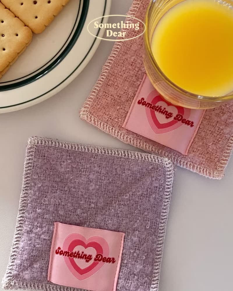 Soft Wool Fabric Coaster – Mongle Stitch Detail | Red / Black / Pink / Violet