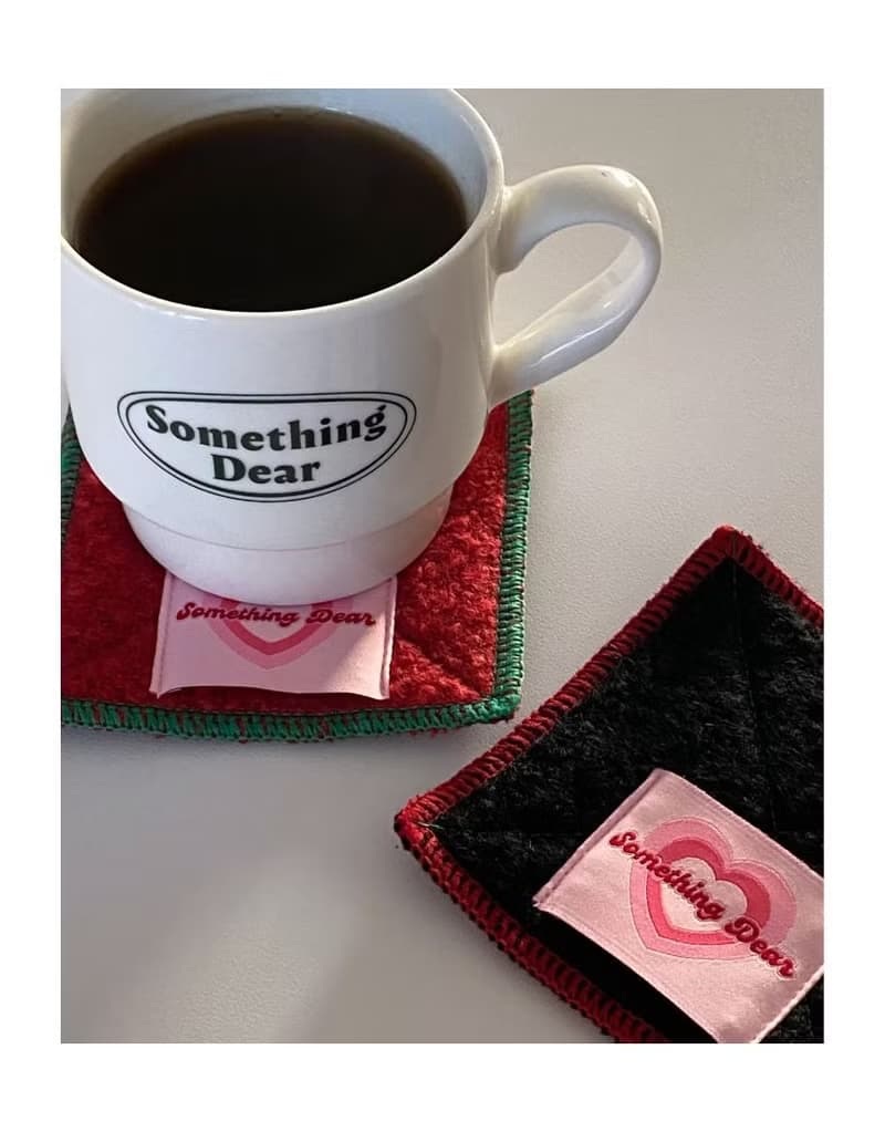Soft Wool Fabric Coaster – Mongle Stitch Detail | Red / Black / Pink / Violet