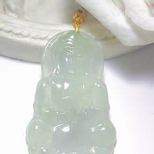 |春彩觀音|緬甸A貨翡翠冰種春彩觀音34.8mm18k真金扣頭吊墜