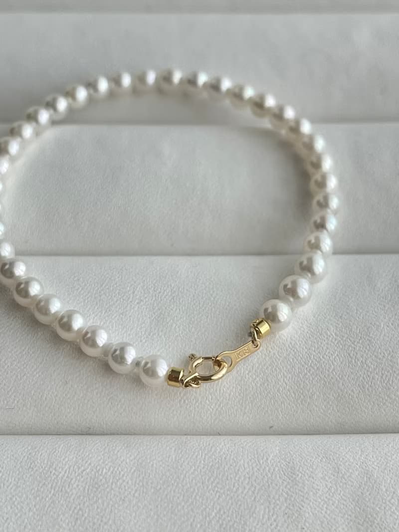 日本直送 4mm白色Akoya珍珠手鍊 18k金釦 日本產天然海水珍珠