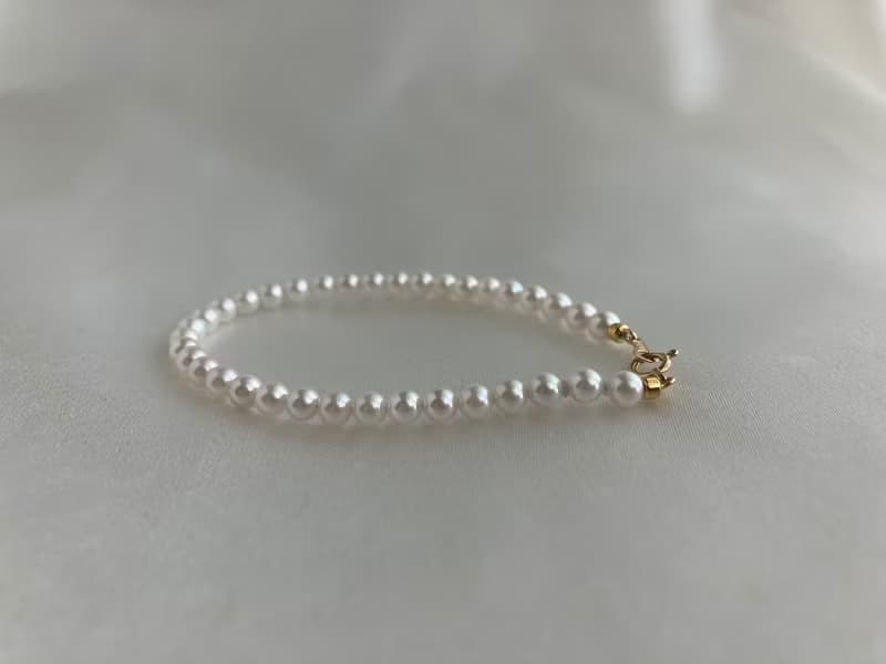 日本直送 4mm白色Akoya珍珠手鍊 18k金釦 日本產天然海水珍珠