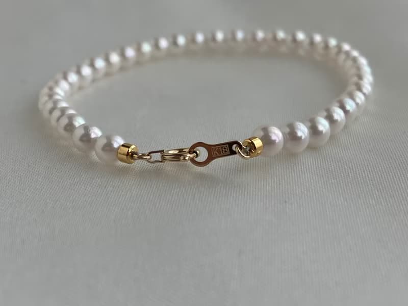 日本直送 4mm白色Akoya珍珠手鍊 18k金釦 日本產天然海水珍珠