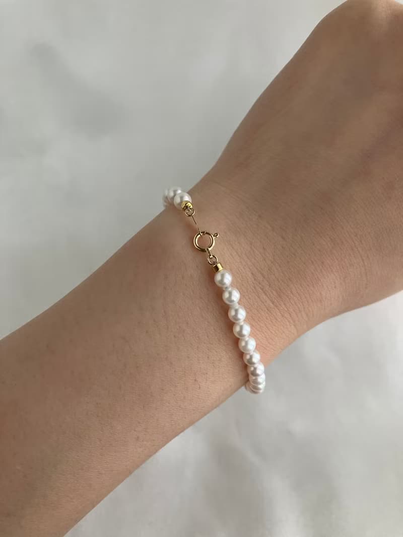 日本直送 4mm白色Akoya珍珠手鍊 18k金釦 日本產天然海水珍珠