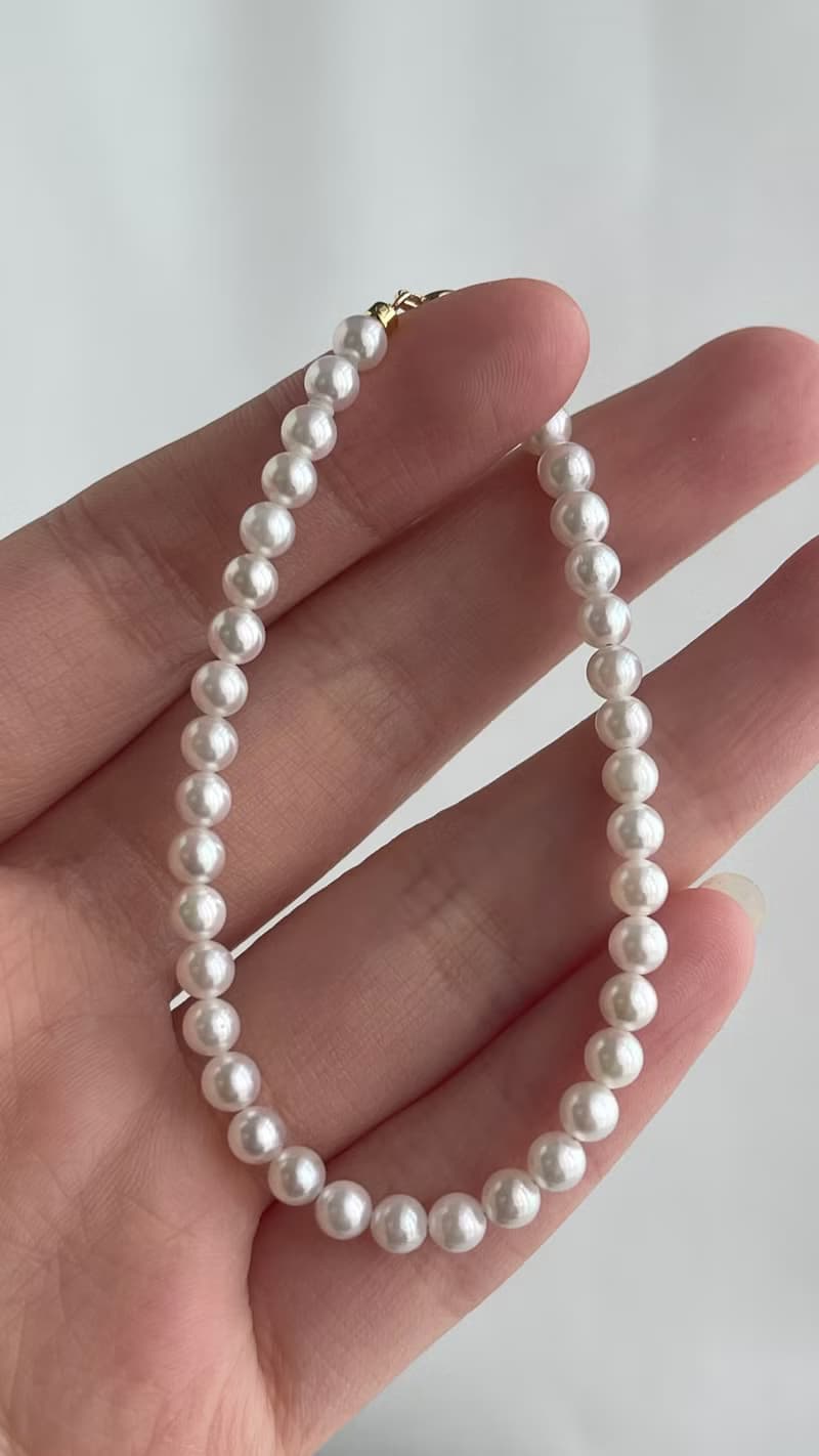 日本直送 4mm白色Akoya珍珠手鍊 18k金釦 日本產天然海水珍珠