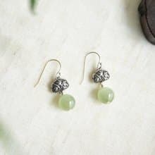 【竹韻】天然和田玉青海料冰晴圓珠925純銀短款耳墜