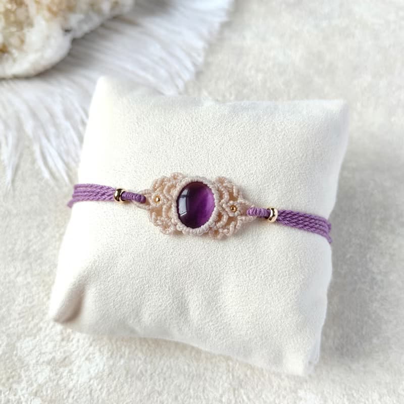 香頌。紫水晶。南美巴西蠟線編織手鍊