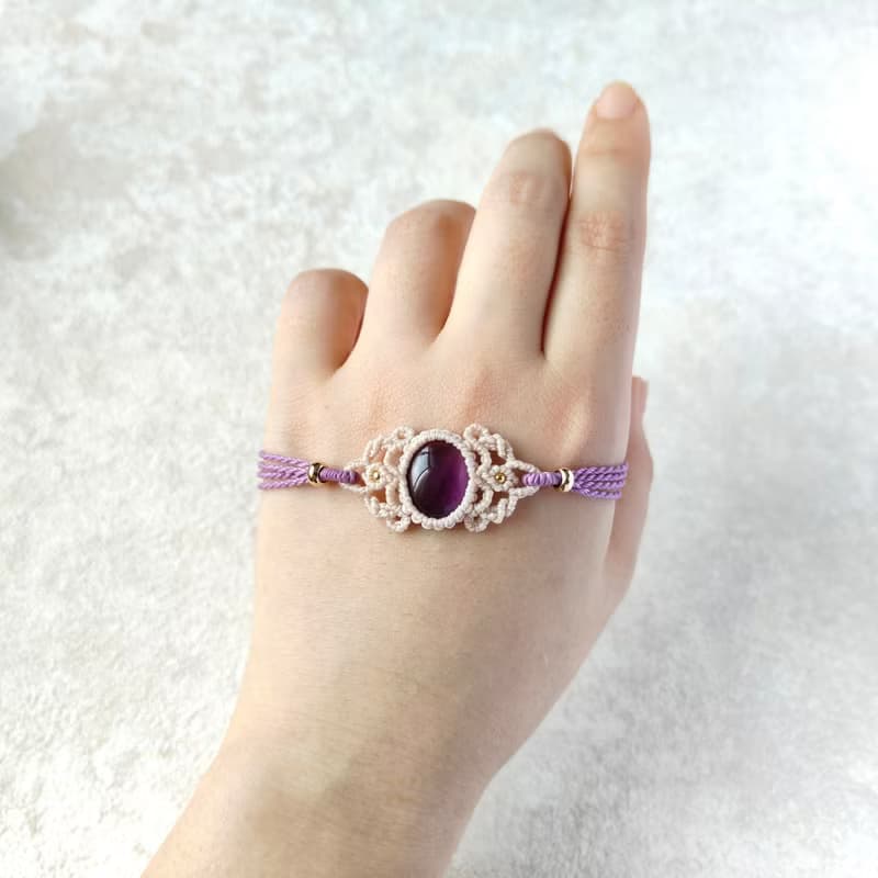 香頌。紫水晶。南美巴西蠟線編織手鍊