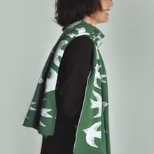 Women's merino wool scarf patterned with flying birds. Quality scarves for her
