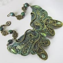 Big Butterfly necklace Green choker Wing necklace Fantastic Pendant insects gift