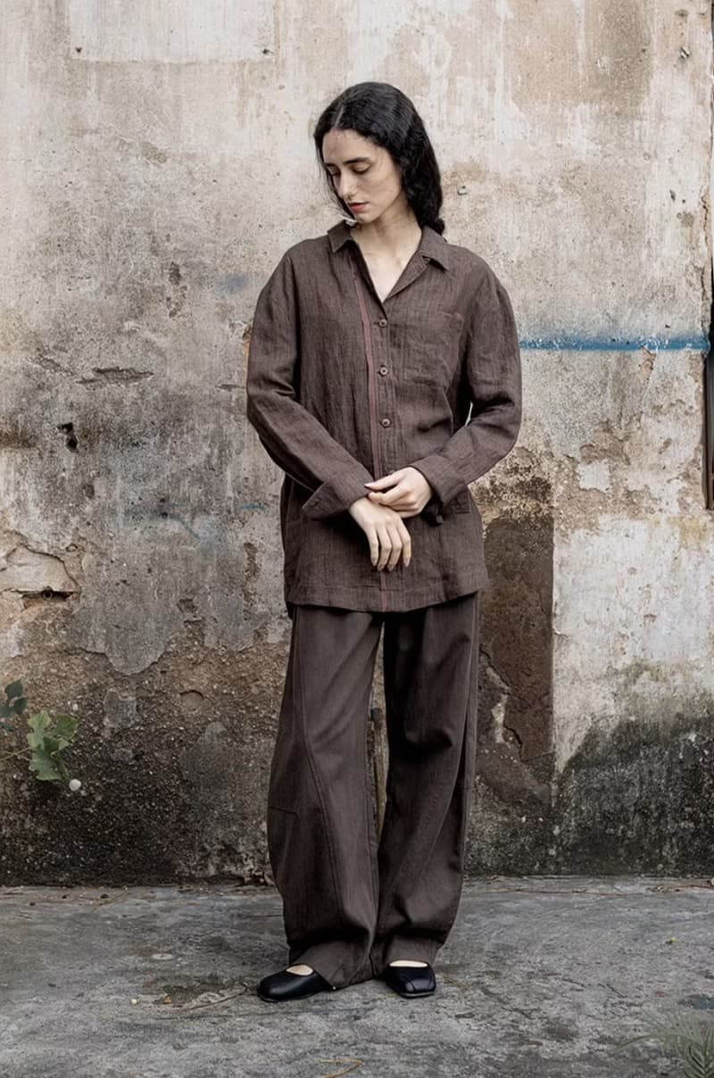 法式復古 古巴領亞麻襯衫 休閒翻領外套