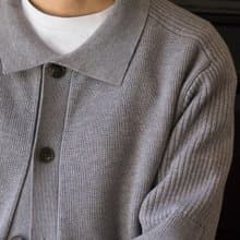 KNIT 復古翻領針織開衫 VINTAGE秋冬休閒灰色百搭鈕釦毛衣cityboy