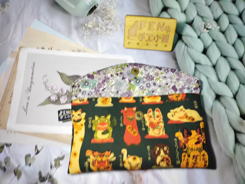日本限量牛津布款妖怪招財貓單層款布紅包袋-手作布紅包袋-萬用包