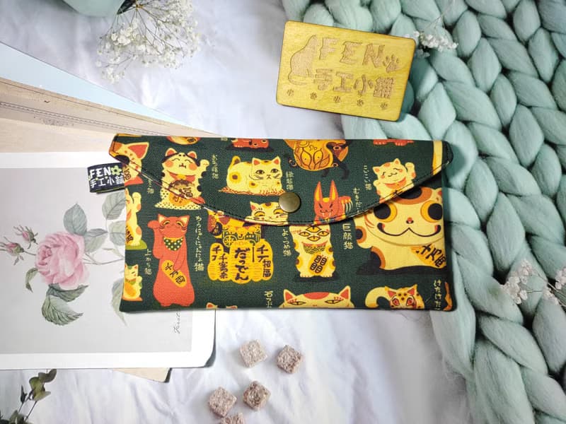 日本限量牛津布款妖怪招財貓單層款布紅包袋-手作布紅包袋-萬用包