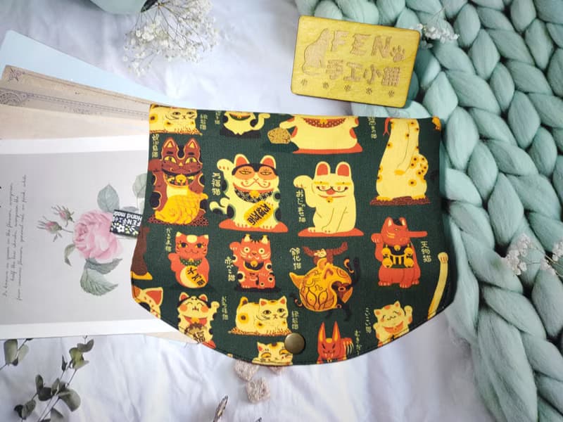 日本限量牛津布款妖怪招財貓單層款布紅包袋-手作布紅包袋-萬用包