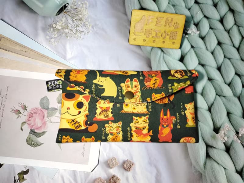 日本限量牛津布款妖怪招財貓單層款布紅包袋-手作布紅包袋-萬用包