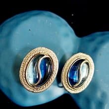 vintage jewelry Emmons 藍色雙重奏 夾式耳環