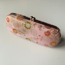 日本粉紅織錦緞雛菊眼鏡盒/筆盒/首飾盒
