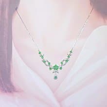 送禮|蕾絲宮廷風|A貨翡翠冰玻陽綠蛋面3.5mm純銀鍍18k項鍊