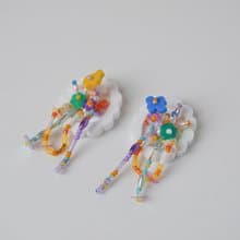21g的生日禮物 白框耳環-大 藍黃花 【sep. beads x WU studio】