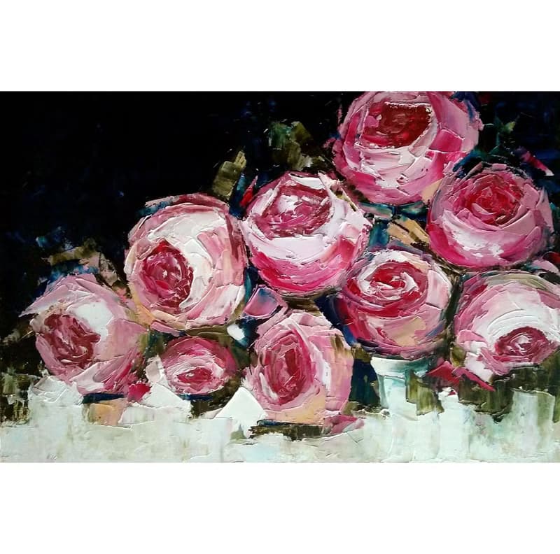 Pink Roses Original Painting, Flower Wall Art, Floral Artwork, Gift for Woman