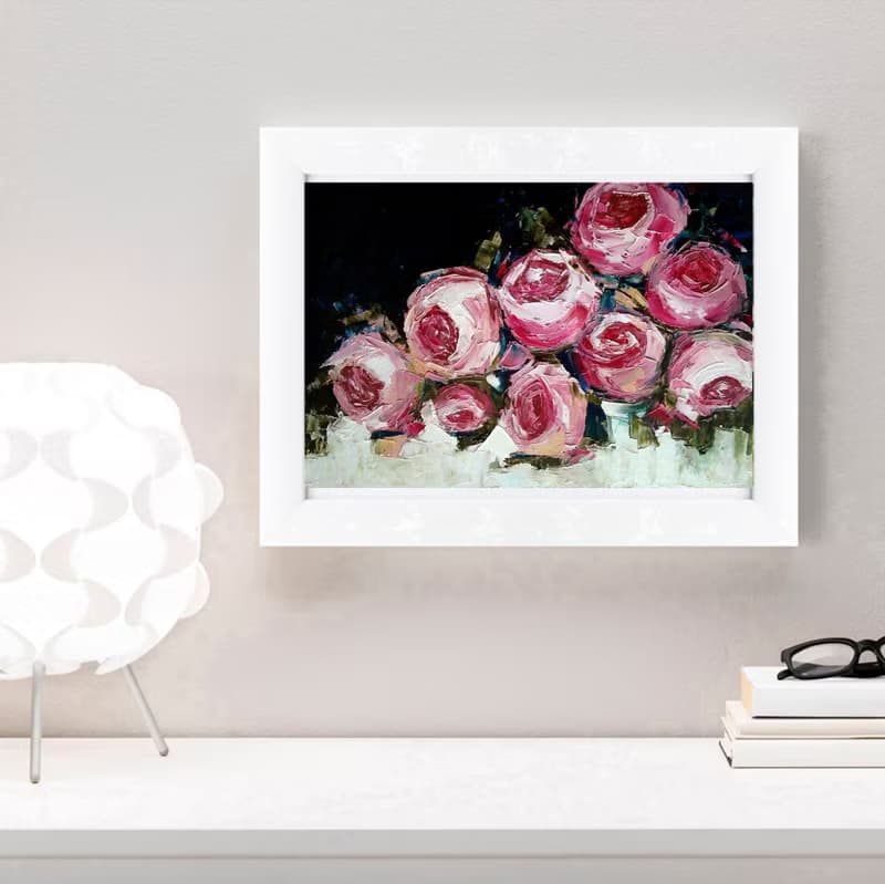 Pink Roses Original Painting, Flower Wall Art, Floral Artwork, Gift for Woman