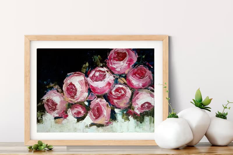Pink Roses Original Painting, Flower Wall Art, Floral Artwork, Gift for Woman