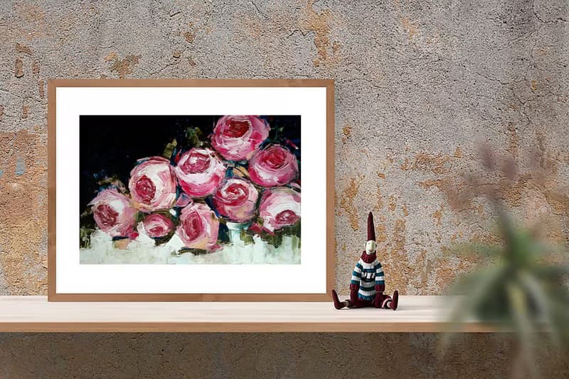 Pink Roses Original Painting, Flower Wall Art, Floral Artwork, Gift for Woman