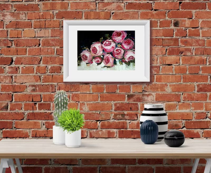 Pink Roses Original Painting, Flower Wall Art, Floral Artwork, Gift for Woman