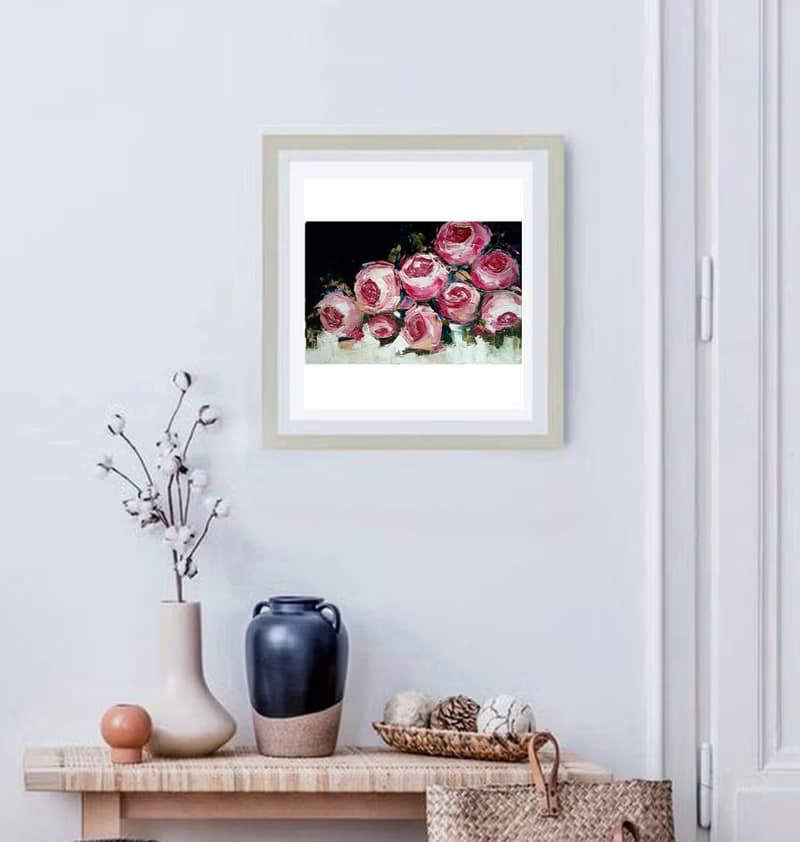 Pink Roses Original Painting, Flower Wall Art, Floral Artwork, Gift for Woman