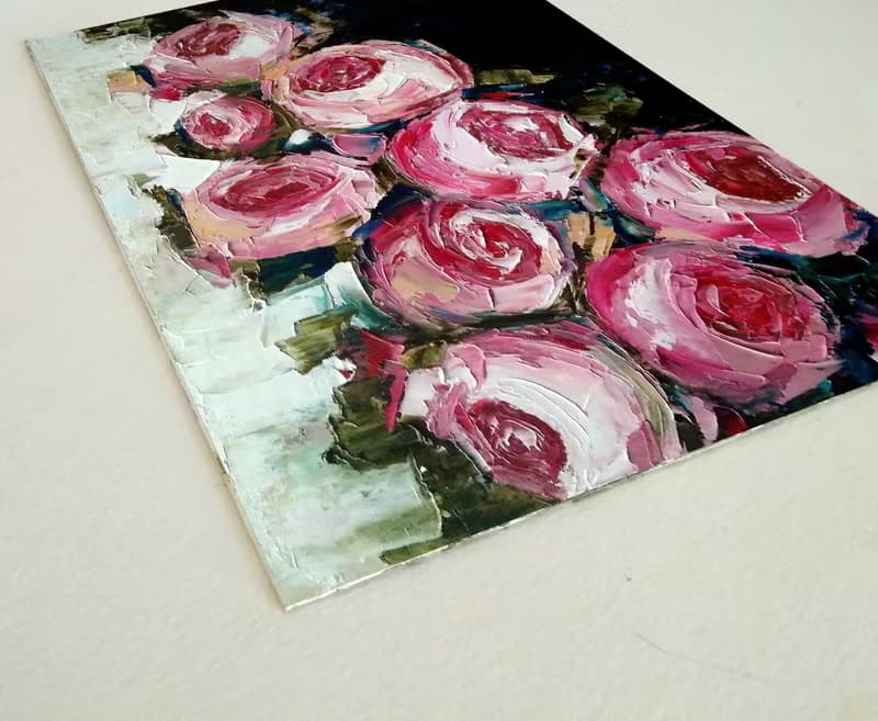 Pink Roses Original Painting, Flower Wall Art, Floral Artwork, Gift for Woman