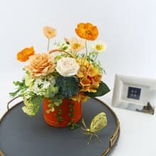 橘玫瑰皮革籃香氛花藝/花禮/擬真花/禮物/永不凋零