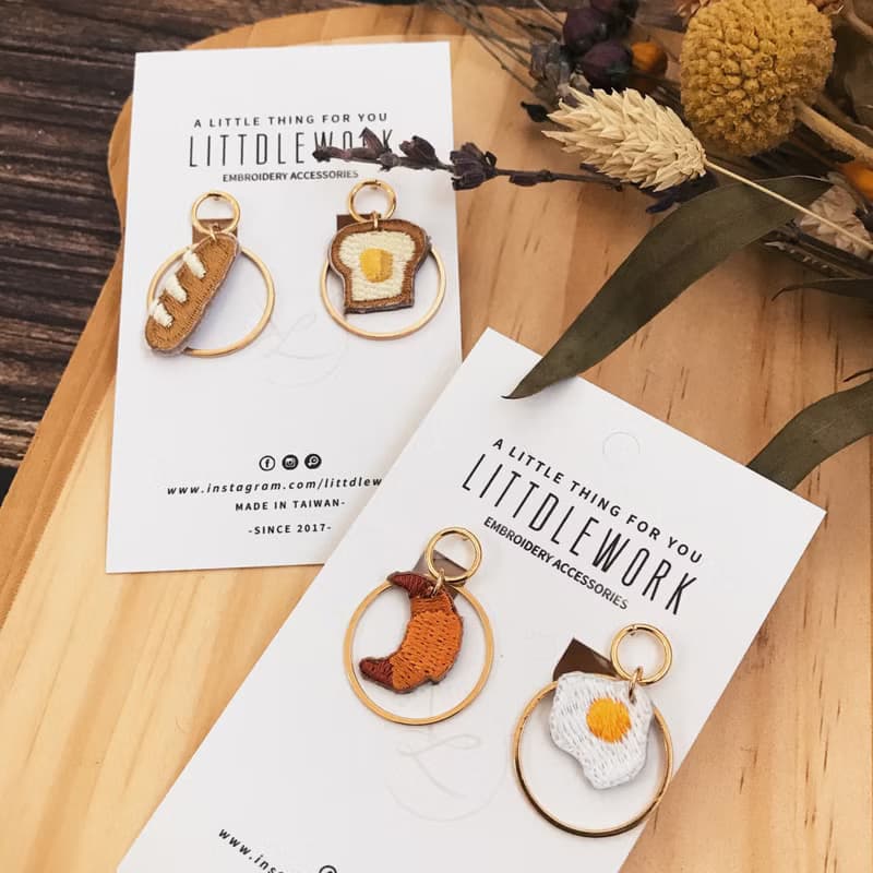 刺繡耳環 | 耳夾 / 耳釘 / 耳勾 - 早餐系列